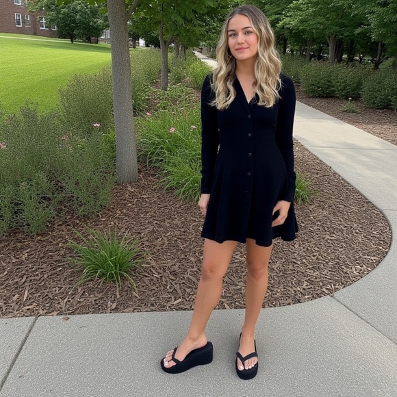 Black Knit Button Down Mini Dress - Picture 1 of 2